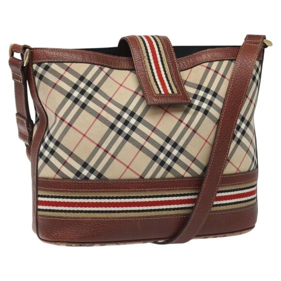 Burberry Nova Check Blue Label Shoulder Bag Nylon Leather Beige - Picture 1 of 16